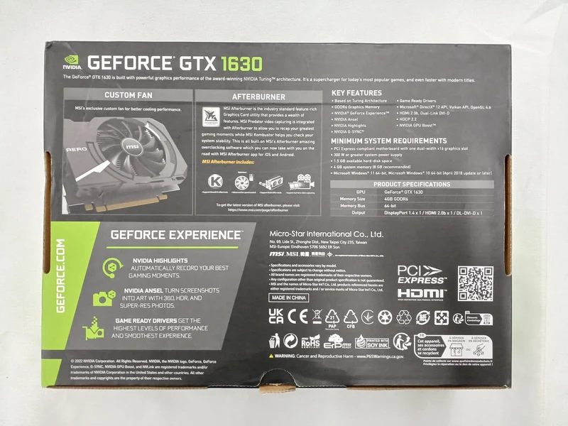 Carte graphique MSI : GEFORCE GTX 1630 AERO 4G OC