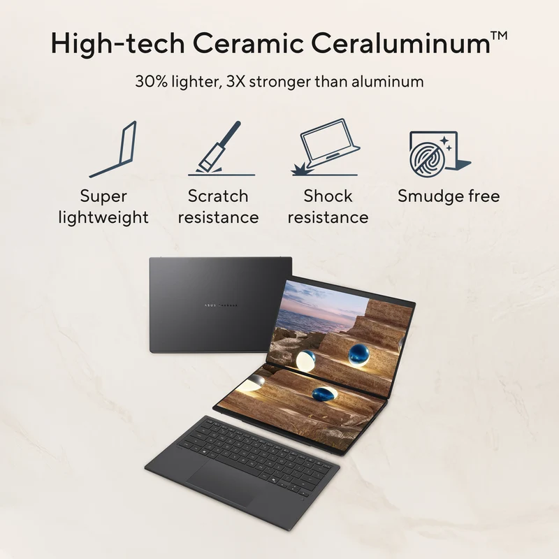 ASUS Zenbook DUO UX8407AA-DS99T, Dual 14” OLED 3K 144Hz Touch Display, Intel Core Ultra 9 386H, Intel Graphics, 32GB RAM, 1TB SSD