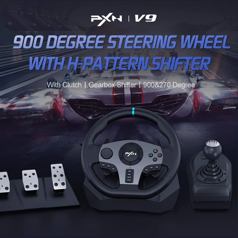 PXN V9 Universal USB Sim Racing Wheel with 3 Pedals and Shifter