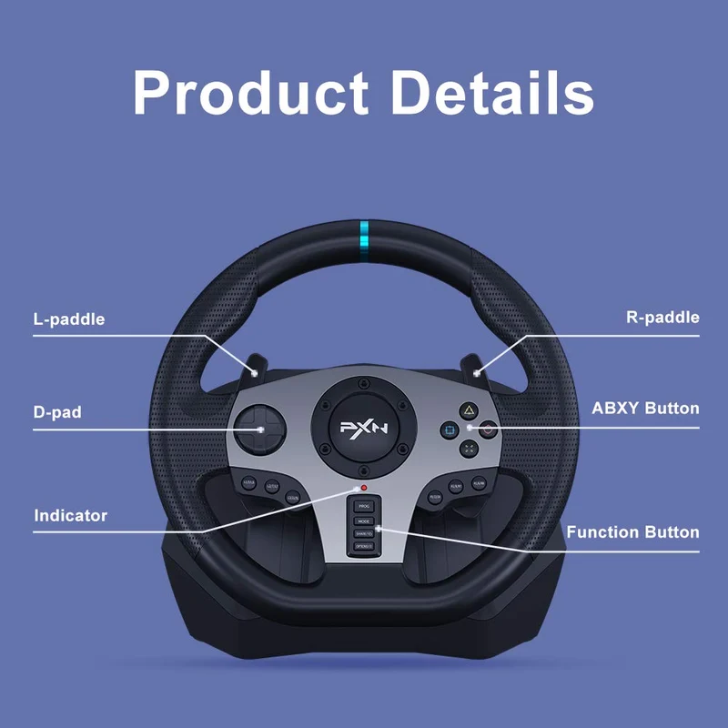 PXN V9 Universal USB Sim Racing Wheel with 3 Pedals and Shifter
