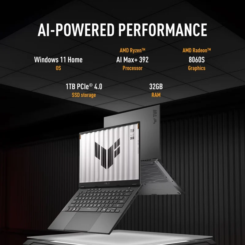 ASUS TUF Gaming A14 FA401EA-DS96 Gaming Laptop, 14" QHD+ 165Hz Display, AMD Ryzen AI MAX+ 392, AMD Radeon 8060S Graphics, 32GB RAM, 1TB SSD