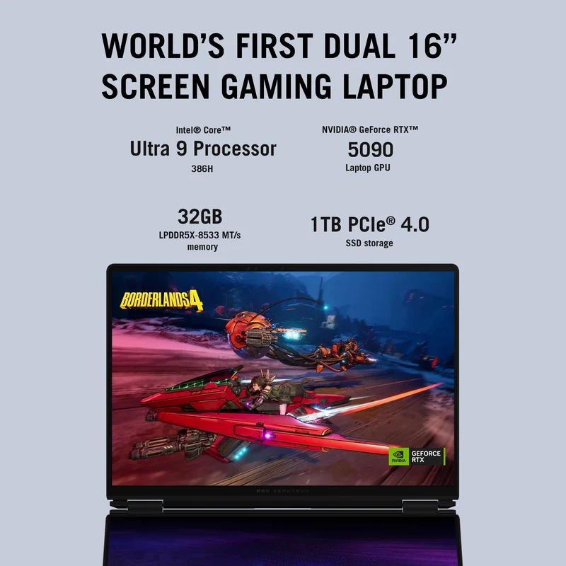ASUS ROG Zephyrus Duo (2026) GX651AX-DB96 Gaming Laptop, 16" OLED 120Hz Touch Display, Intel Core Ultra 9 386H, NVIDIA GeForce RTX 5090, 32GB RAM, 1TB SSD