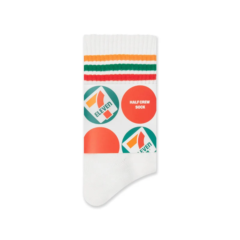 Half Crew Stripe Socks - White