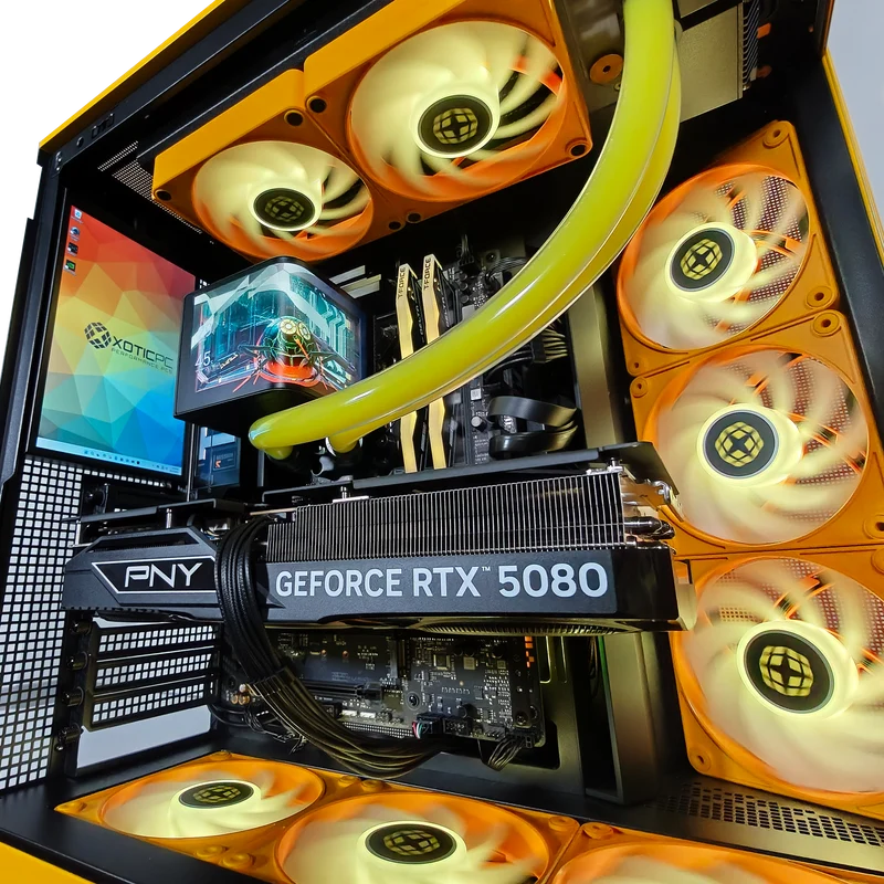 XOTIC PC 380 Bumblebee Optimized Gaming PC, AMD Ryzen 7 9800X3D, NVIDIA GeForce RTX 5080, 32GB RAM, 2TB SSD