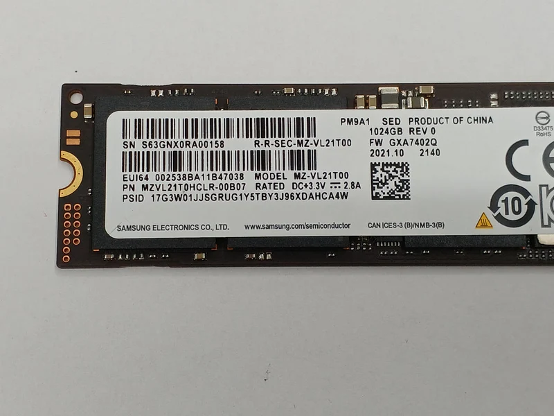 SAMSUNG M.2 NVME 2280 1TB MZ-VL21T00