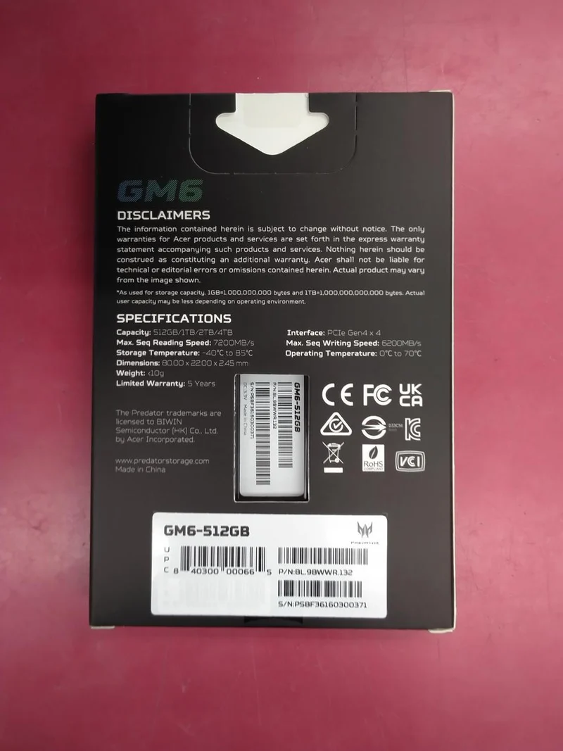 PREDATOR M2. SSD 512 Go GM6-512 Go