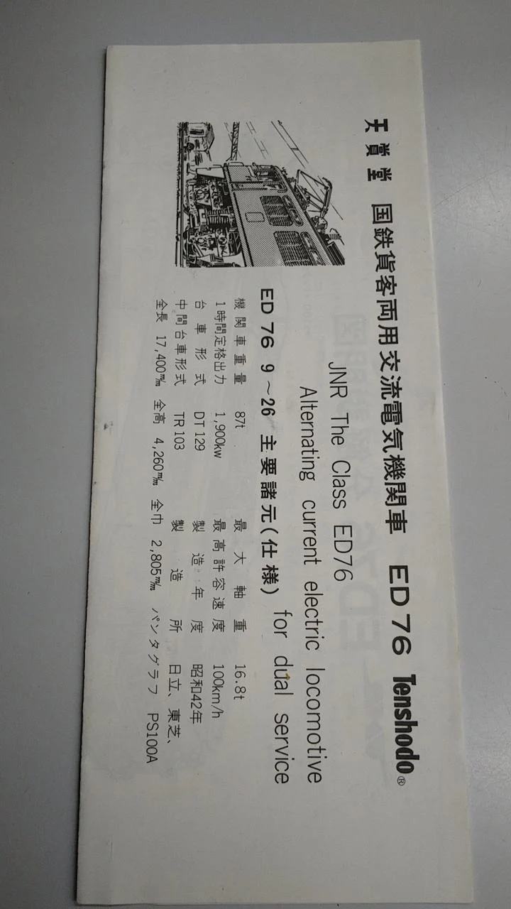 Tenshodo (TENSHODO) HO Gauge JNR AC Locomotive électrique NO.511 ED76 15