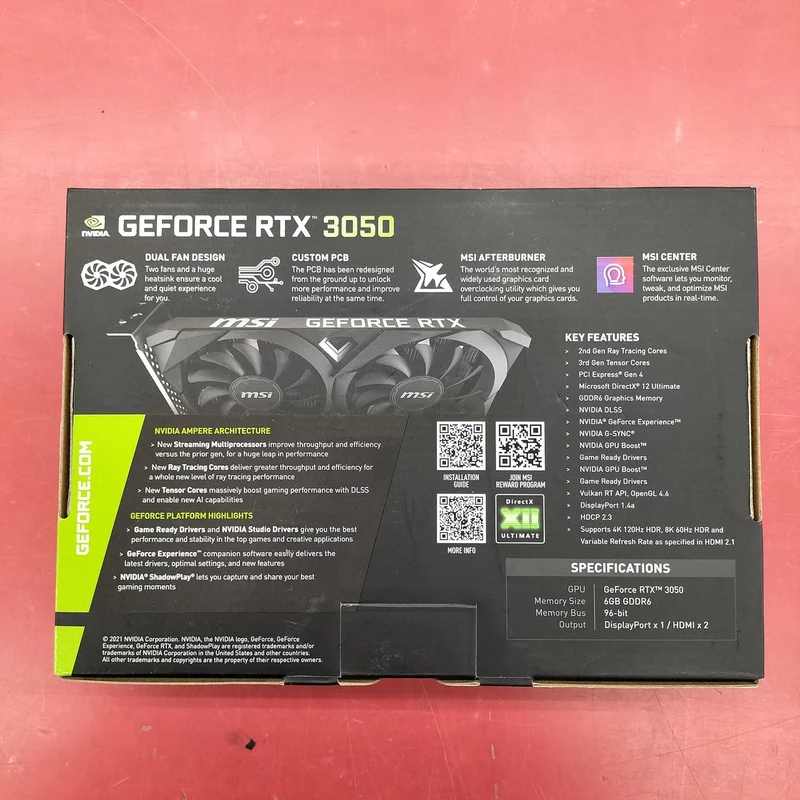 Carte graphique MSI : GEFORCE RTX 3050 VENTUS 2X E 6