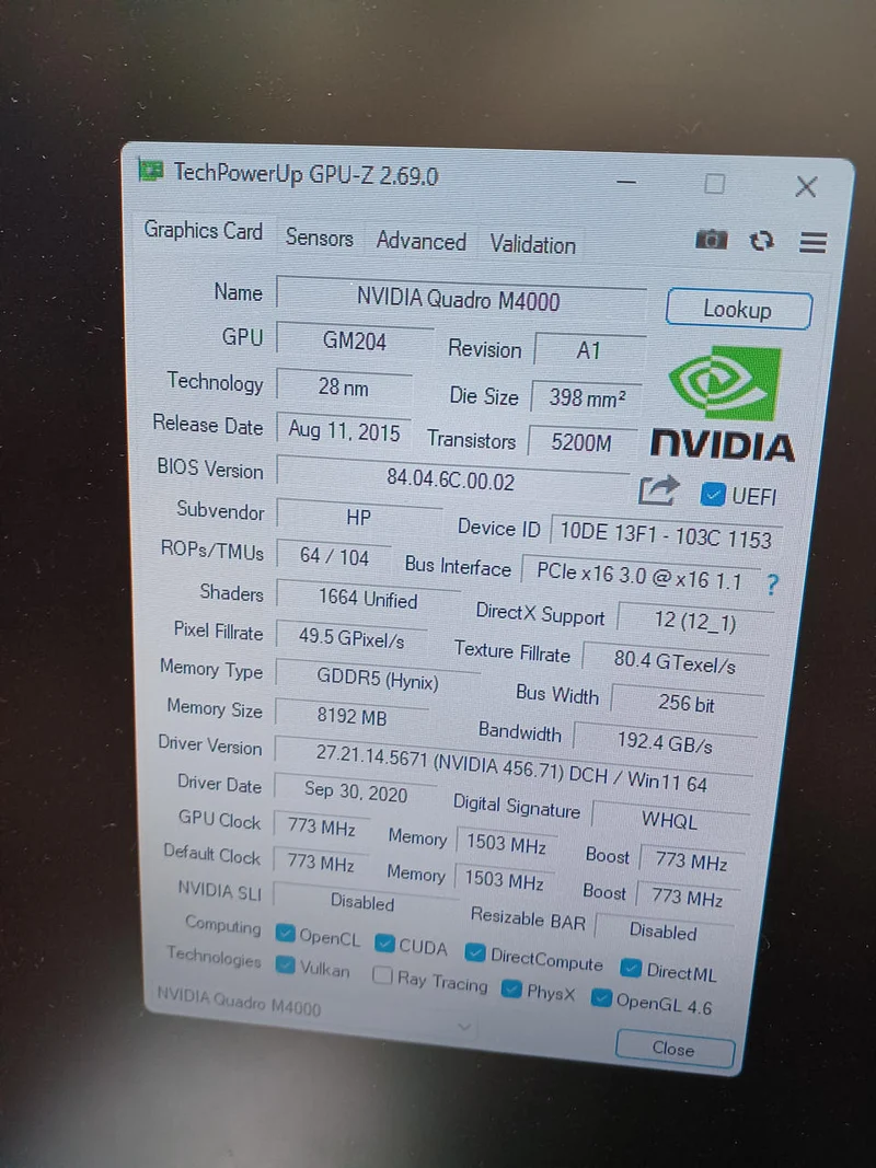 Carte graphique NVIDIA : QUADRO M4000