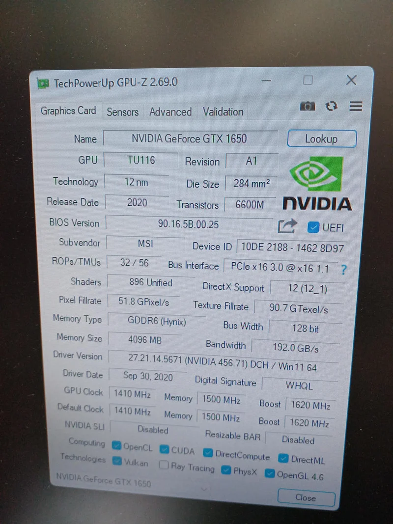 MSI Graphics Board GTX1650 D6 AERO