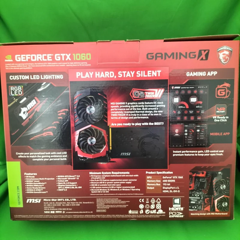 Carte graphique MSI NVIDIA GTX 1060 GAMING X 6G GDDR5 compatible PCI-EXPRESS