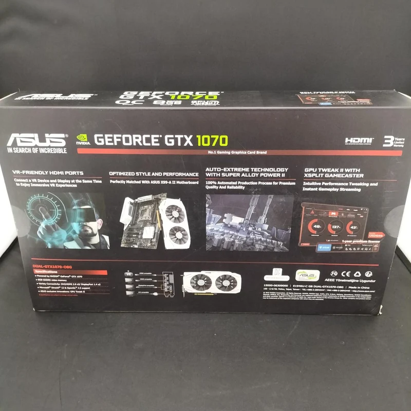 ASUS PCI-EXPRESS Bus Compatible NVIDIA Graphics Card DUAL-GTX1070-08G