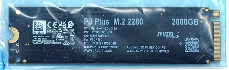 SSD Crucial M.2 2 To P3 Plus M.2 2280