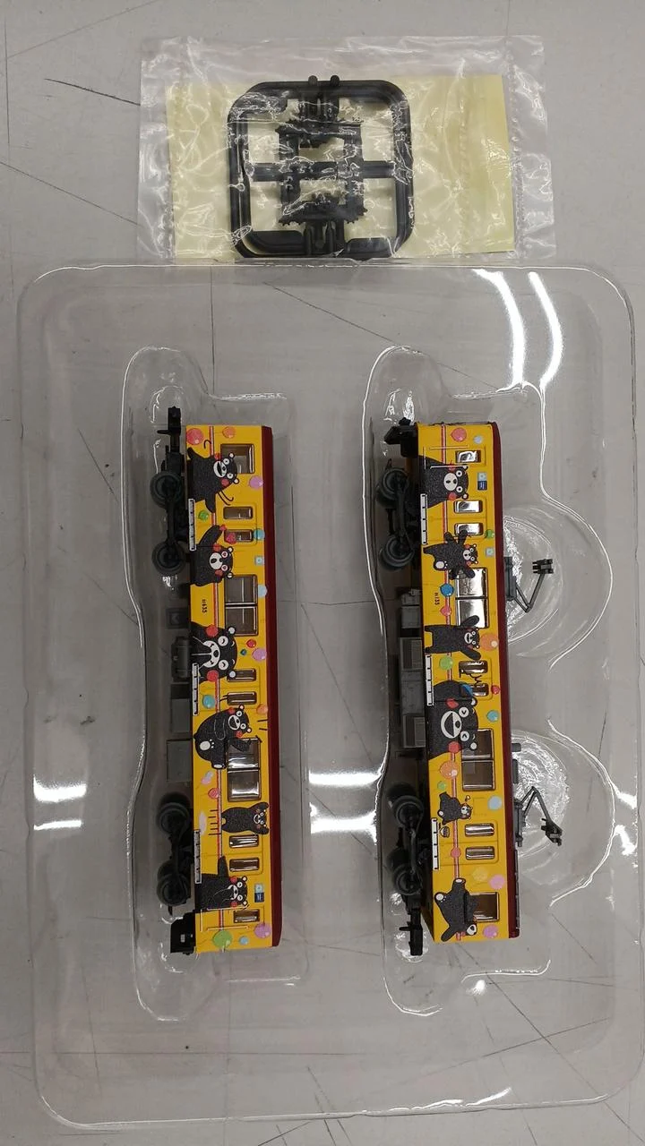 Coffret de 2 wagons jaunes Kumamon de la série 01 de TOMYTEC Model Train Kumamoto Electric Railway