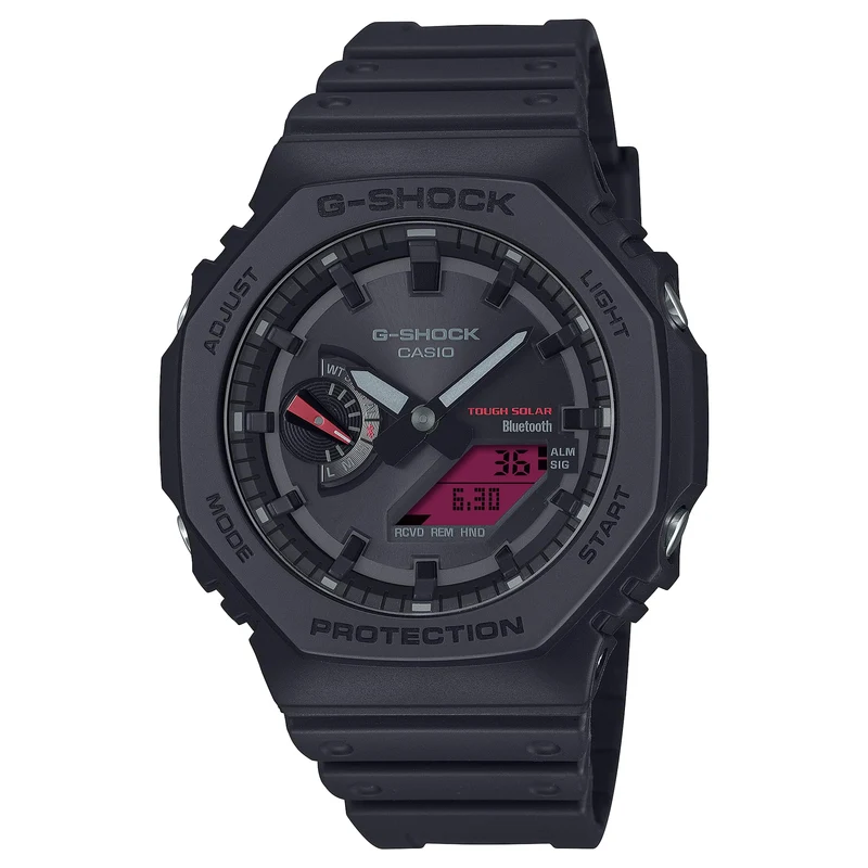 Casio G-Shock Black Resin Red Analog Digital Octagonal Watch GA-B2100BBR-1A