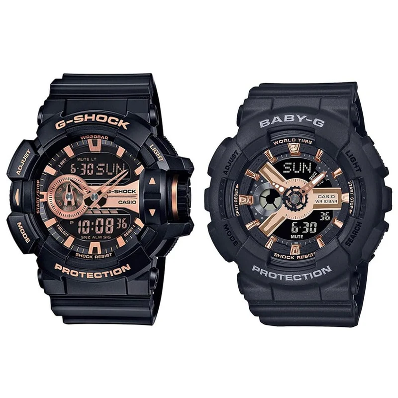 [Casio] CASIO Paire de montres étanches G-SHOCK Baby-G pour homme et femme, analogiques et numériques, noires GA-400GB-1A4BA-110XRG-1A [Importation parallèle]