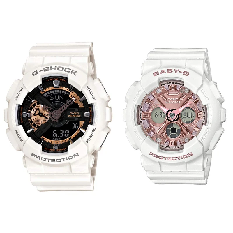 [Casio] CASIO Pair Watches G-SHOCK & BABY-G Analog-Digital Multifunctional Waterproof Black x White & Pink x White GA-110RG-7AJF & BA-130-7A1JF Wristwatches [Domestic Genuine Product]