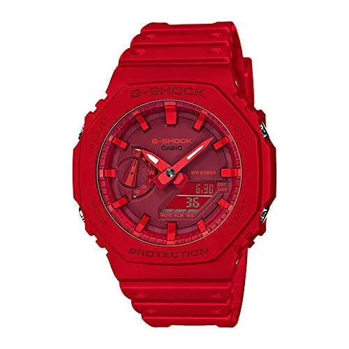 Montre CASIO G-SHOCK GA-2100-4A pour hommes, enfants et garçons, analogique-numérique, étanche, rouge (importation parallèle)